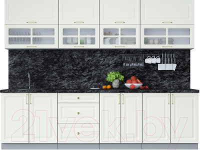 Кухонный гарнитур Интерлиния Мила Шато 2.8Б (белый/белый/кастилло темный) - фото
