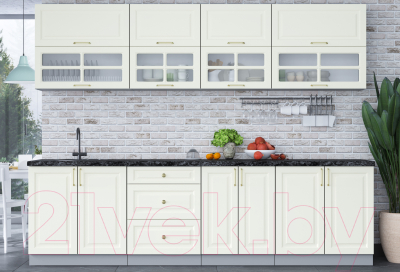 Кухонный гарнитур Интерлиния Мила Шато 2.8Б (белый/белый/кастилло темный)