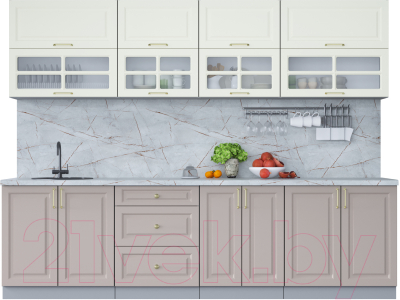 Кухонный гарнитур Интерлиния Мила Шато 2.8Б (белый/луна/серый каспий) - фото