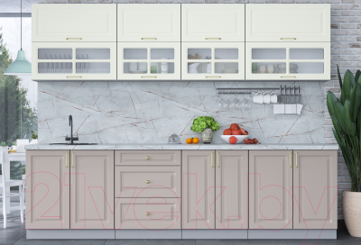 Кухонный гарнитур Интерлиния Мила Шато 2.8Б (белый/луна/серый каспий)