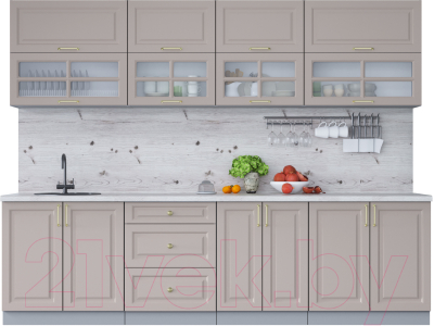 Кухонный гарнитур Интерлиния Мила Шато 2.8Б (луна/луна/бискайская сосна) - фото