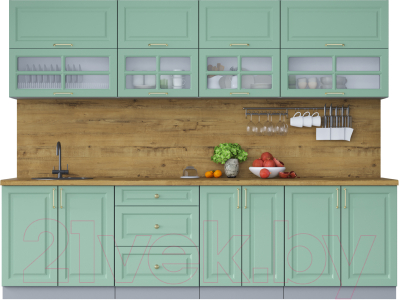 Кухонный гарнитур Интерлиния Мила Шато 2.8Б (мята/мята/дуб бунратти) - фото