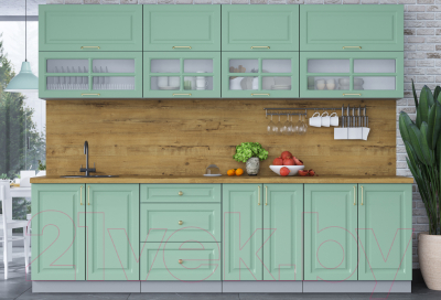 Кухонный гарнитур Интерлиния Мила Шато 2.8Б (мята/мята/дуб бунратти)