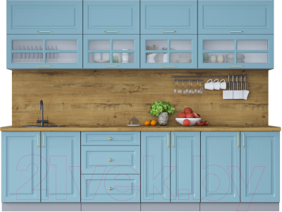 Кухонный гарнитур Интерлиния Мила Шато 2.8Б (океан/океан/дуб бунратти) - фото