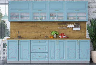 Кухонный гарнитур Интерлиния Мила Шато 2.8Б (океан/океан/дуб бунратти)