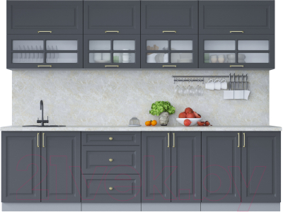 Кухонный гарнитур Интерлиния Мила Шато 2.8Б (пепел/пепел/опал светлый) - фото