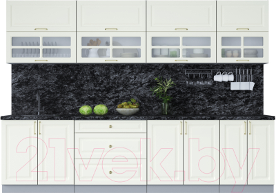 Кухонный гарнитур Интерлиния Мила Шато 3.0Б (белый/белый/кастилло темный) - фото