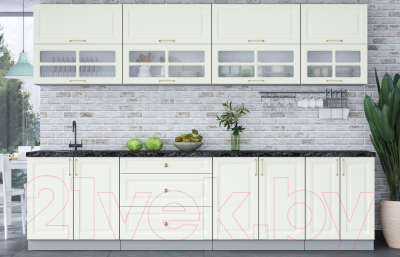 Кухонный гарнитур Интерлиния Мила Шато 3.0Б (белый/белый/кастилло темный)