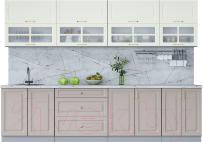 Кухонный гарнитур Интерлиния Мила Шато 3.0Б (белый/луна/серый каспий) - фото
