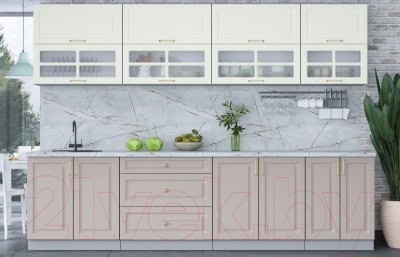 Кухонный гарнитур Интерлиния Мила Шато 3.0Б (белый/луна/серый каспий)