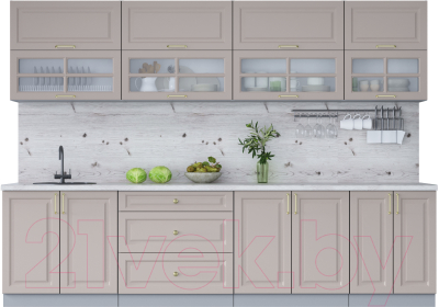 Кухонный гарнитур Интерлиния Мила Шато 3.0Б (луна/луна/бискайская сосна) - фото