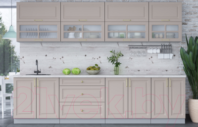 Кухонный гарнитур Интерлиния Мила Шато 3.0Б (луна/луна/бискайская сосна)