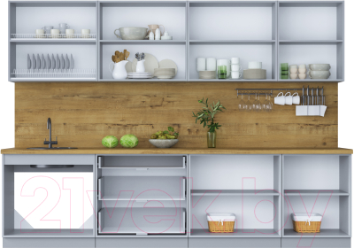 Кухонный гарнитур Интерлиния Мила Шато 3.0Б (белый/мята/бискайская сосна)