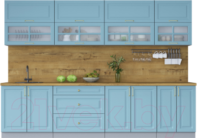 Кухонный гарнитур Интерлиния Мила Шато 3.0Б (океан/океан/дуб бунратти) - фото