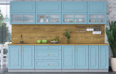 Кухонный гарнитур Интерлиния Мила Шато 3.0Б (океан/океан/дуб бунратти)