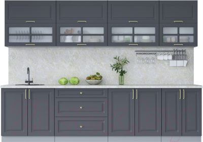 Кухонный гарнитур Интерлиния Мила Шато 3.0Б (пепел/пепел/опал светлый) - фото