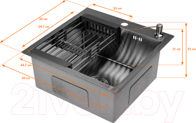 Мойка кухонная Saniteco 5050 Nano (с сифоном, дозатором и коландером)