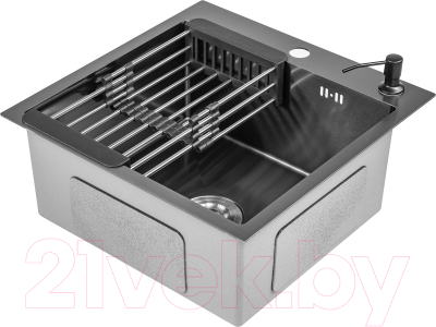 Мойка кухонная Saniteco 5050 Nano (с сифоном, дозатором и коландером)