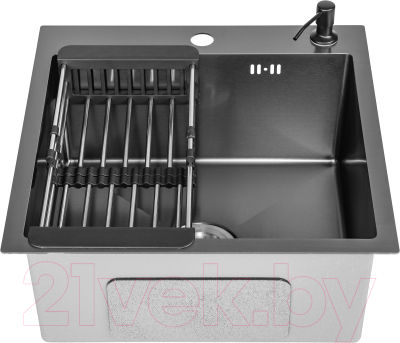 Мойка кухонная Saniteco 5050 Nano (с сифоном, дозатором и коландером)