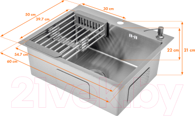 Мойка кухонная Saniteco 6050 (с сифоном, дозатором и коландером)