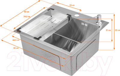 Мойка кухонная Saniteco 5045 (с сифоном, дозатором и коландером)