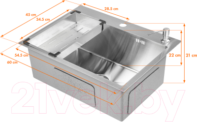 Мойка кухонная Saniteco 6045 (с сифоном, дозатором и коландером)