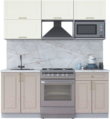 Кухонный гарнитур Интерлиния Мила Шато 1.9В (белый/луна/серый каспий) - фото