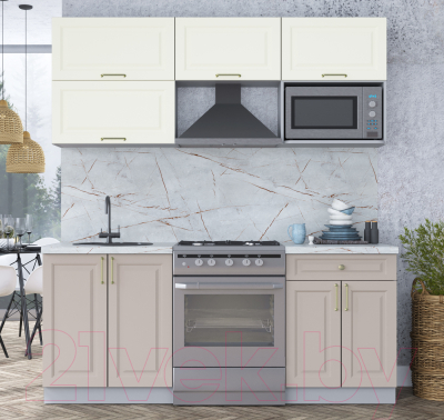 Кухонный гарнитур Интерлиния Мила Шато 1.9В (белый/луна/серый каспий)