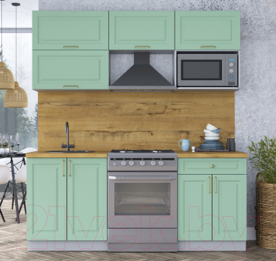 Кухонный гарнитур Интерлиния Мила Шато 1.9В (мята/мята/дуб бунратти)