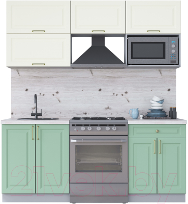 Кухонный гарнитур Интерлиния Мила Шато 1.9В (белый/мята/бискайская сосна) - фото
