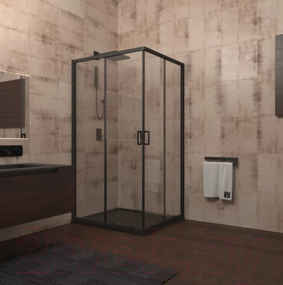 Душевой уголок Veconi 100x100 / RV13-100-01-C5 (стекло прозрачное/черный)