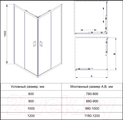 Душевой уголок Veconi 100x100 / RV13-100-01-C5 (стекло прозрачное/черный)