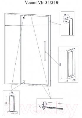 Душевая дверь Veconi 120x195 / VN34B-120-01-C7 (стекло прозрачное/черный)