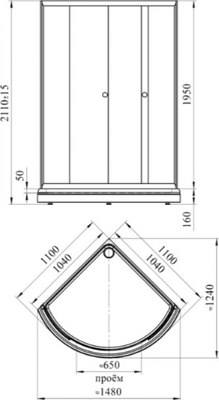 Душевой уголок Radomir Найт 110 / 1-03-6-0-0-0050 (прозрачное стекло/черный)