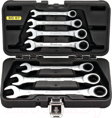Набор ключей BERGER Комбинированных трещоточных 8-19мм / BG-7SCRW (7 предметов, в кейсе) - фото