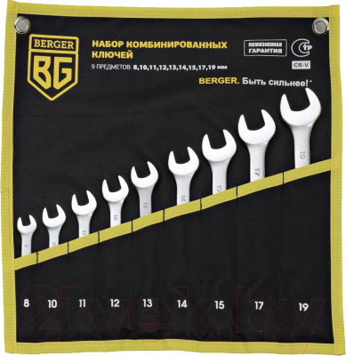 Набор ключей BERGER Комбинированных 8-19мм / BG1144 (9 предметов, в чехле) - фото