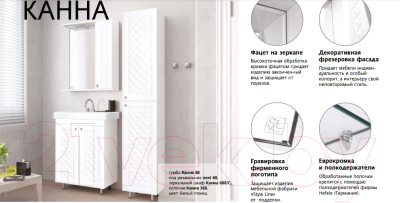 Шкаф с зеркалом для ванной Style Line Канна 75