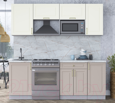 Кухонный гарнитур Интерлиния Мила Шато 2.1В (белый/луна/серый каспий)