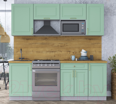 Кухонный гарнитур Интерлиния Мила Шато 2.1В (мята/мята/дуб бунратти)