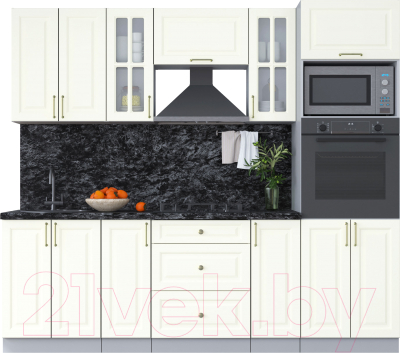 Кухонный гарнитур Интерлиния Мила Шато 2.4В (белый/белый/кастилло темный) - фото