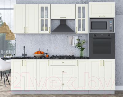 Кухонный гарнитур Интерлиния Мила Шато 2.4В (белый/белый/кастилло темный)