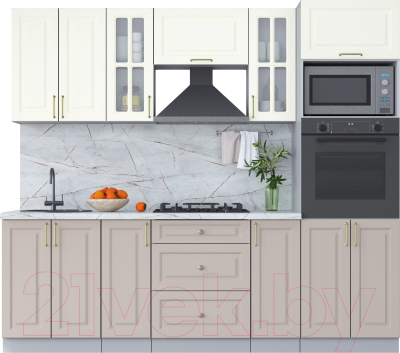 Кухонный гарнитур Интерлиния Мила Шато 2.4В (белый/луна/серый каспий) - фото