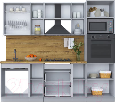 Кухонный гарнитур Интерлиния Мила Шато 2.4В (белый/луна/серый каспий)