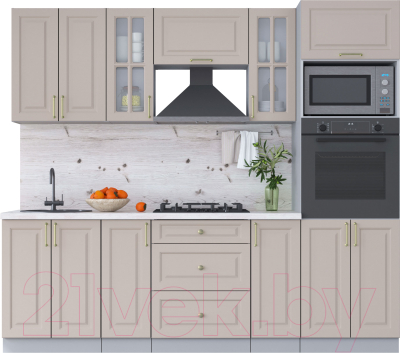 Кухонный гарнитур Интерлиния Мила Шато 2.4В (луна/луна/бискайская сосна) - фото