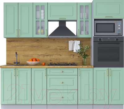 Кухонный гарнитур Интерлиния Мила Шато 2.4В (мята/мята/дуб бунратти) - фото