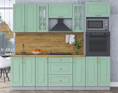 Кухонный гарнитур Интерлиния Мила Шато 2.4В (мята/мята/дуб бунратти)
