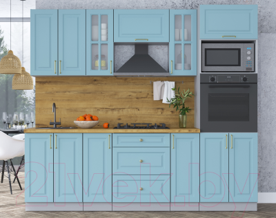 Кухонный гарнитур Интерлиния Мила Шато 2.4В (океан/океан/дуб бунратти)