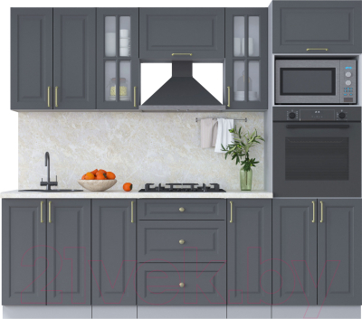 Кухонный гарнитур Интерлиния Мила Шато 2.4В (пепел/пепел/опал светлый) - фото