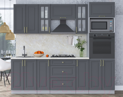 Кухонный гарнитур Интерлиния Мила Шато 2.4В (пепел/пепел/опал светлый)