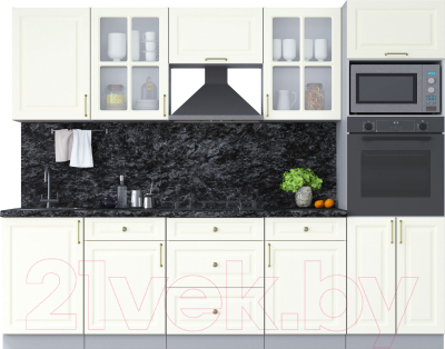 Кухонный гарнитур Интерлиния Мила Шато 2.7В (белый/белый/кастилло темный) - фото